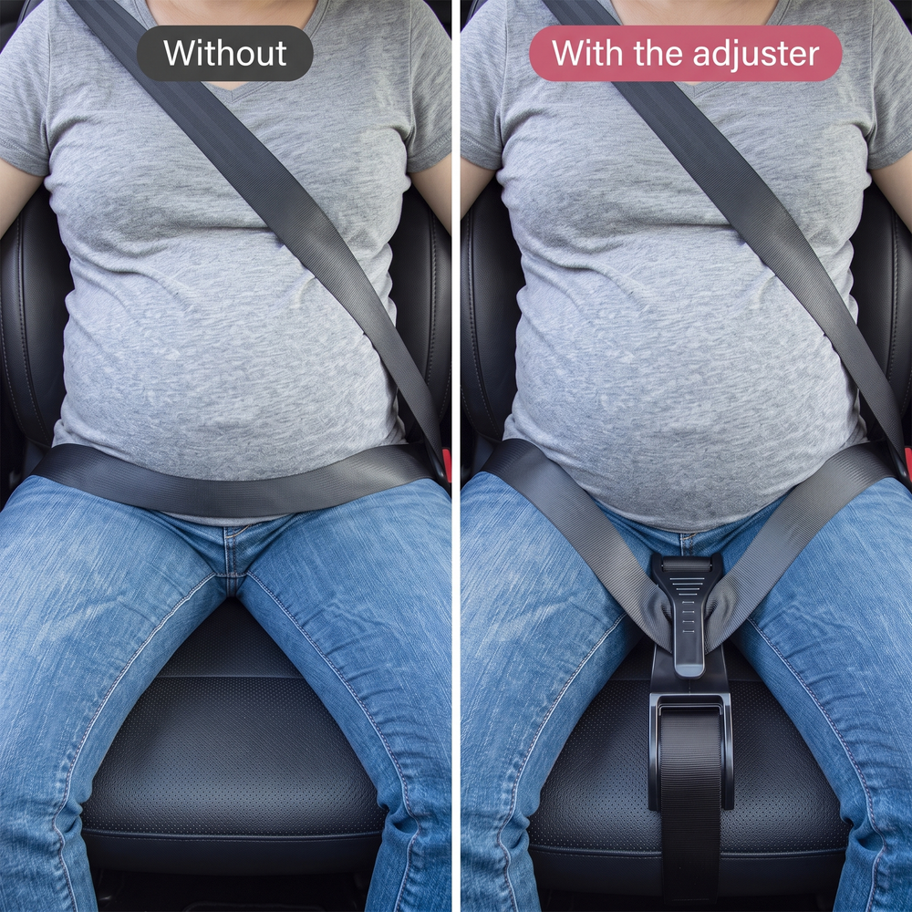 Lap belt position without and with the seat belt adjuster