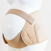 Beige pregnancy support belt on a mannequin, side view