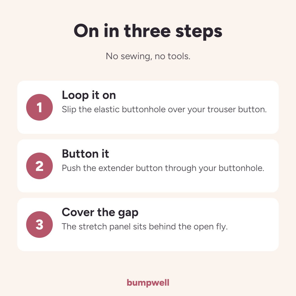 Infographic: how to fit the pants extender in three steps