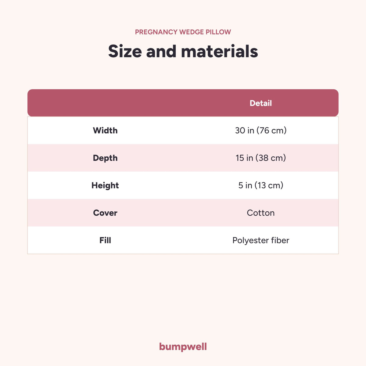Bumpwell pregnancy wedge pillow size: 30 x 15 x 5 inches, cotton cover, polyester fiber fill