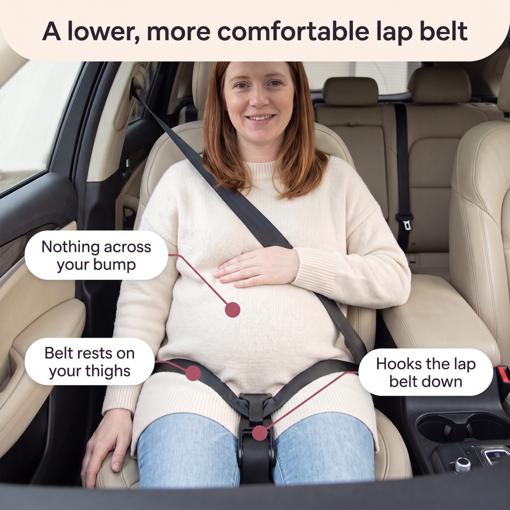 A lower, more comfortable lap belt: what the pregnancy seat belt adjuster does